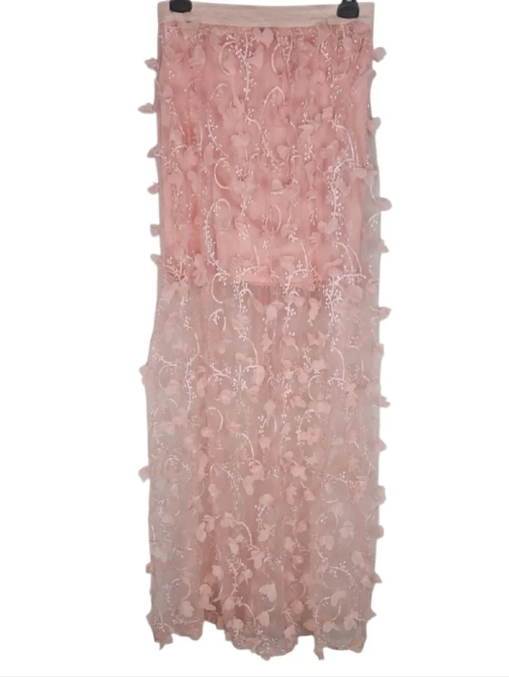 Coquette 3D Floral Applique Skirt Mesh Overlay Pink Fairy Garden Party Romantic - Picture 1 of 7